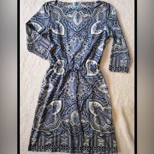 J. McLaughlin Marianne Dress Blue paisley Medium Catalina Cloth Drawstring waist